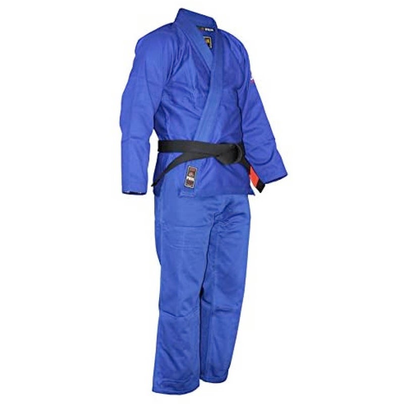FUJI Lightweight Brazilian Style Jiu Jitsu Uniform, BJJ Uniform with Pearl Weave Fabric Jacket and Bungee Drawstrings, Blue, Size A5 - Image 3